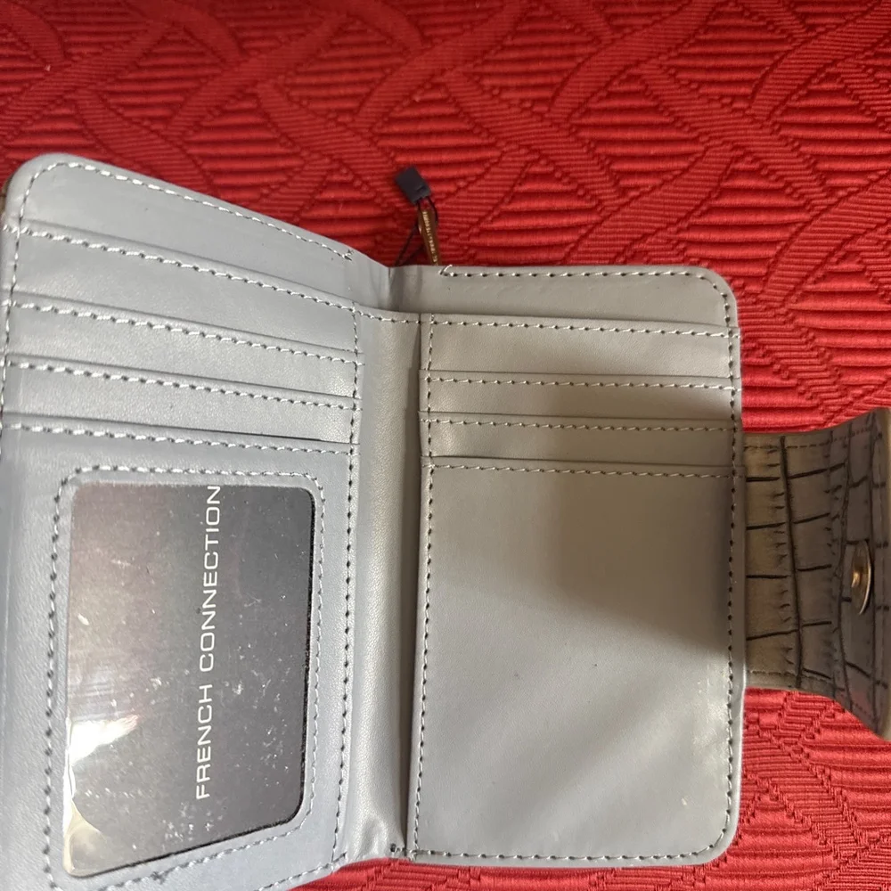 French Connection Emmy Denim Croco Fold Zipper Wallet with Silver Hardware - Picture 4 of 7